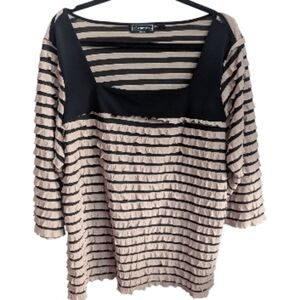 Elementz Women's Blouse 3X Black Striped 3/4 Sleeve